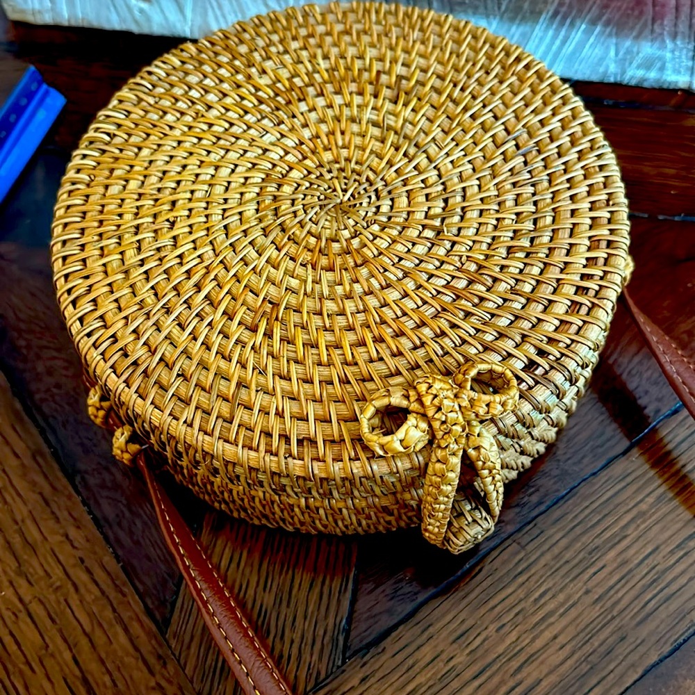 Summer Round Ratan Purse hand woven with rattan closure and gorgeous side ratan